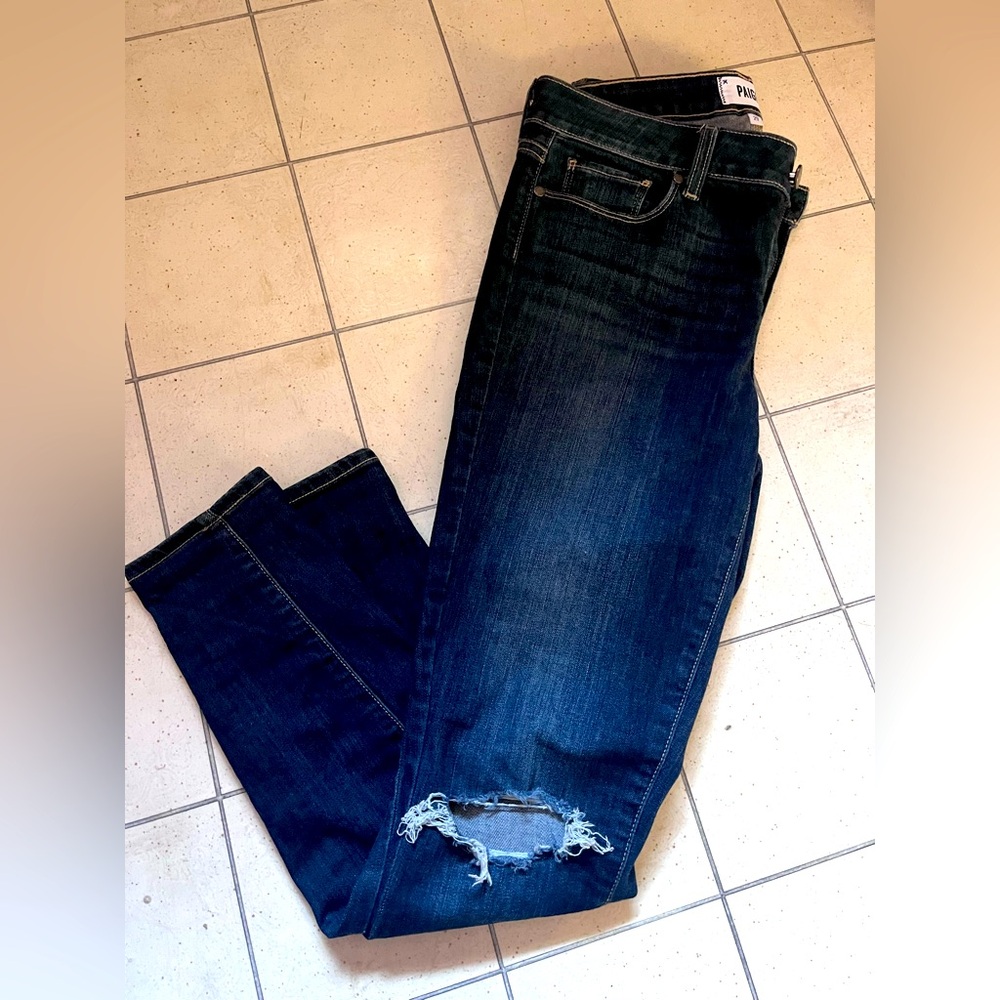PAIGE Blue Skinny Jeans Distressed Denim